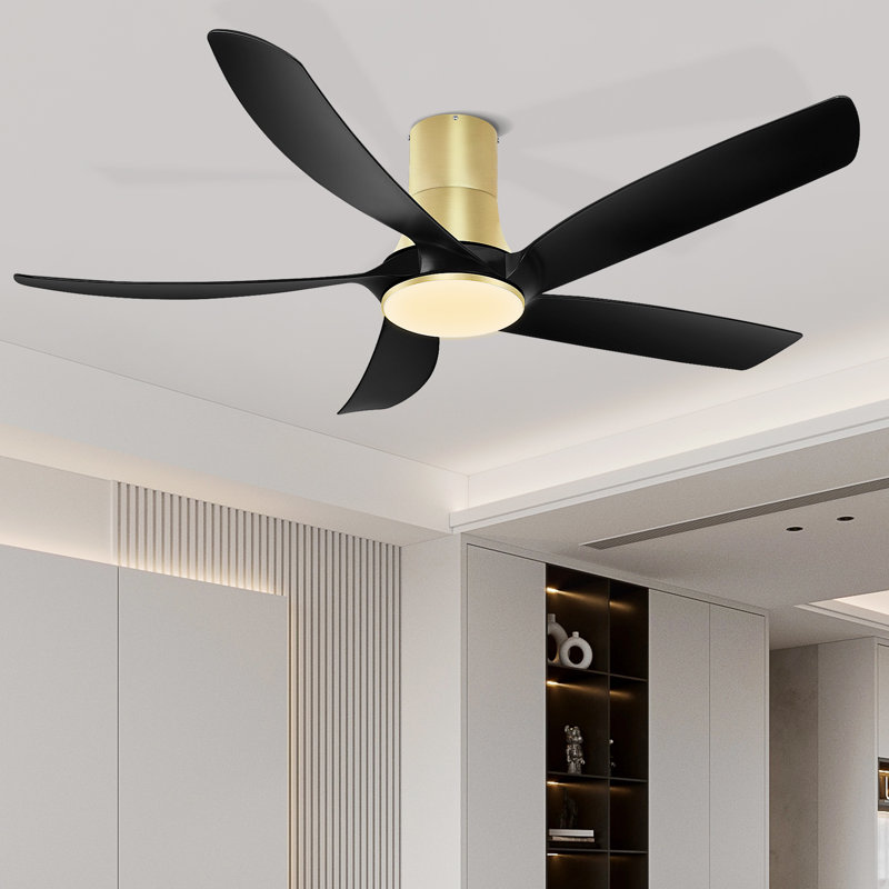 Lileah 5 - Blade LED Standard Ceiling Fan with Remote Control and Light Kit Included, Gold with Black Blades