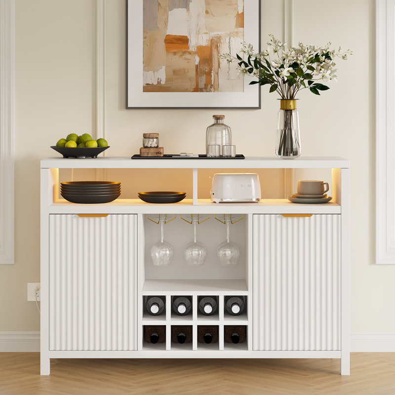 47.2" Bar Cabinet with LED Light, White