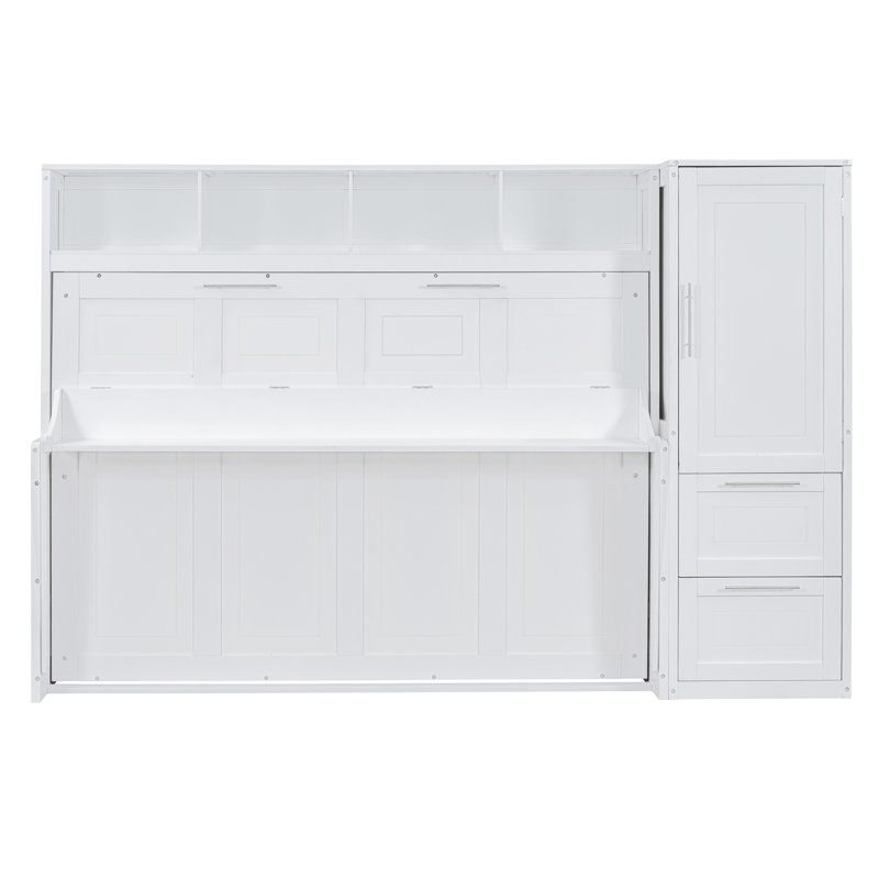Lit escamotable multifonctionnel avec placard intégré et tiroirs pour des espaces modernes et peu encombrants, Lit double