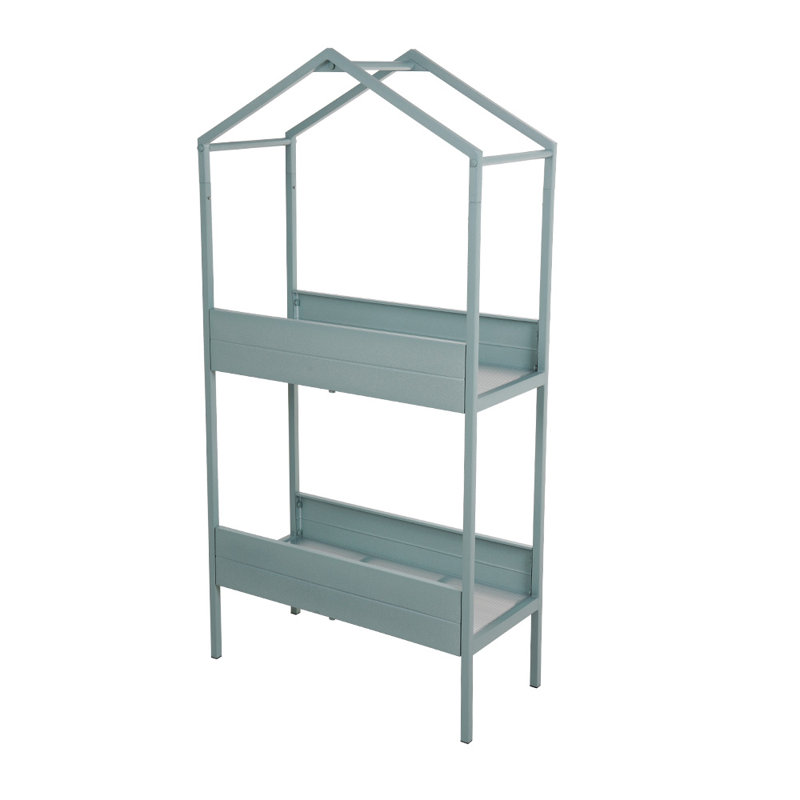 Outdoor Steel Planter Stand With Large Storage, Gray Green