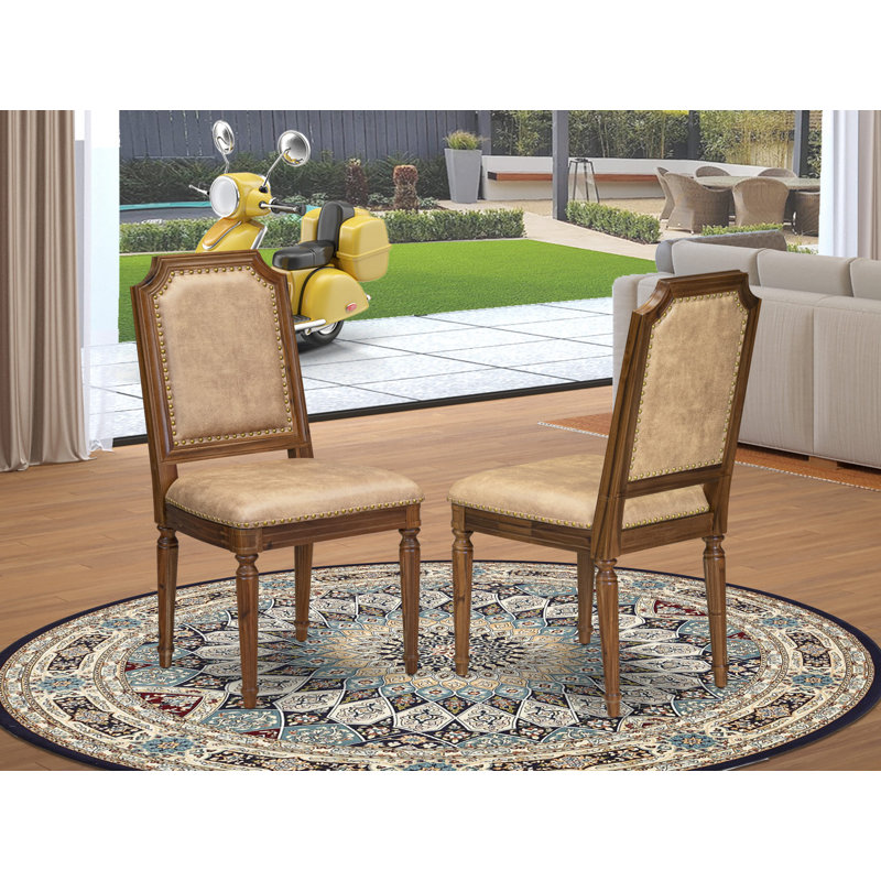 Parson Chairs with Beige Polyester Fabric Padded Chairs, set of 2, Antique Walnut, Gray, Antique Walnut