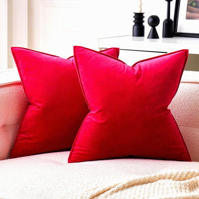 Velvet Cozy Cushion Covers - Set of 2 Soft Decorative Pillowcases for Sofa Couch, Bedroom Home Decor - Red Square Pillow Covers