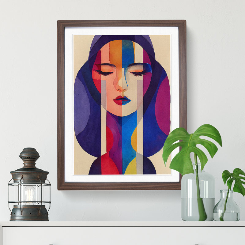 Woman Abstract Watercolour No.2 - Wall Art, 34cm H x 25cm W, Walnut Framed