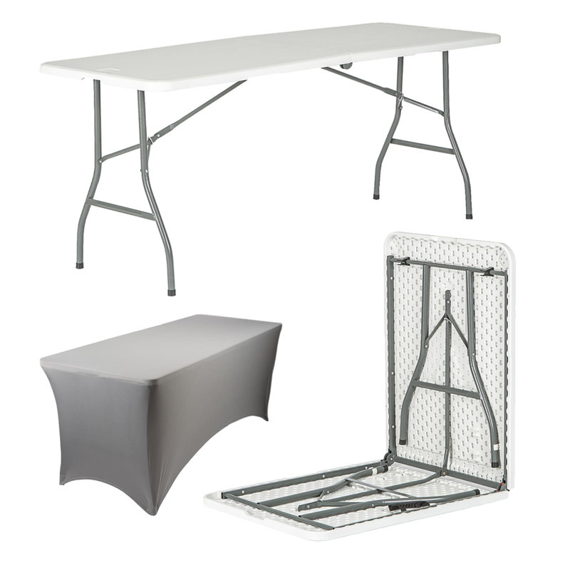 180cm Rectangular Folding Table, White/Grey
