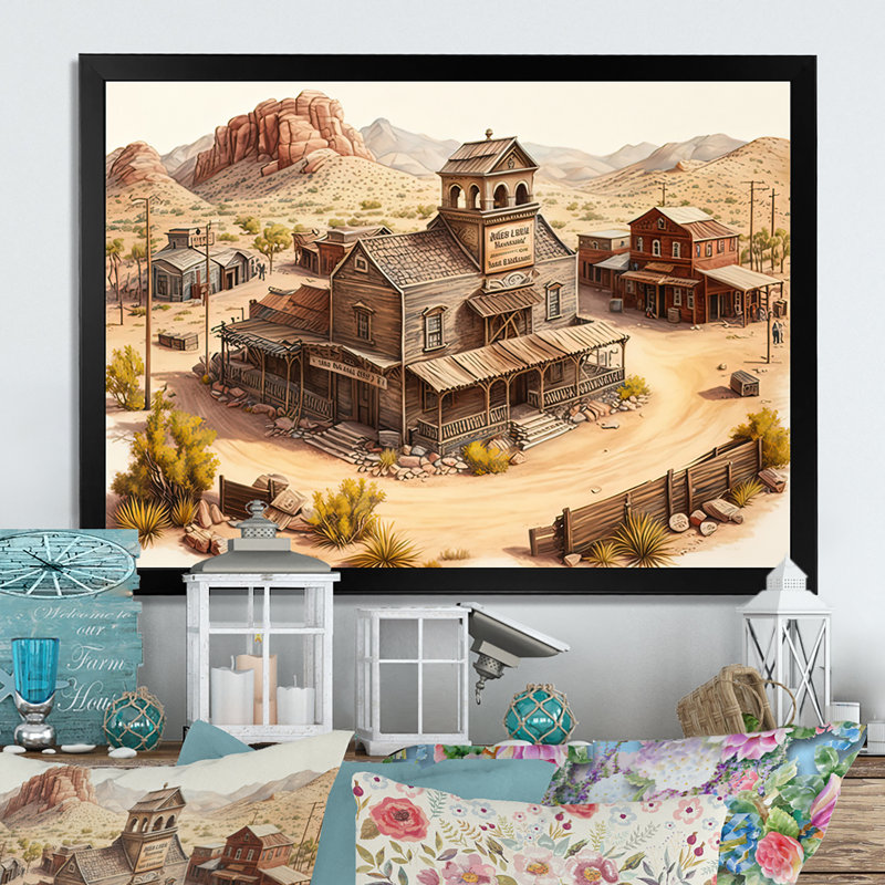 Arizona Wild West Town I - Impression sur toile, Impression noire sur toile encadrée, H 12 po x l 20 po x P 1 po