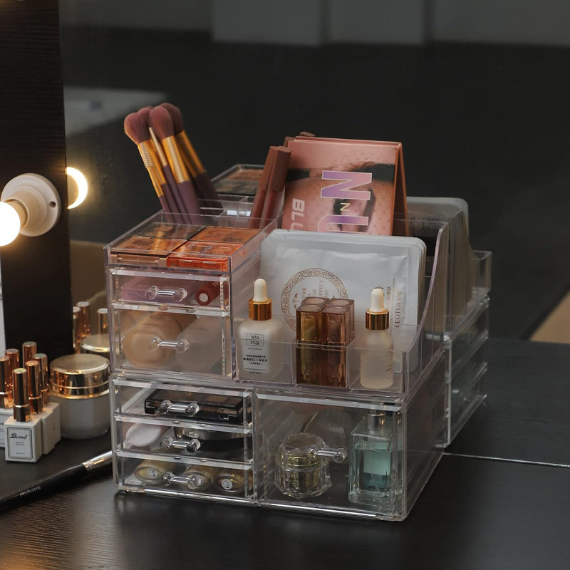Ensemble de 2 boîtes de rangement de maquillage transparentes
