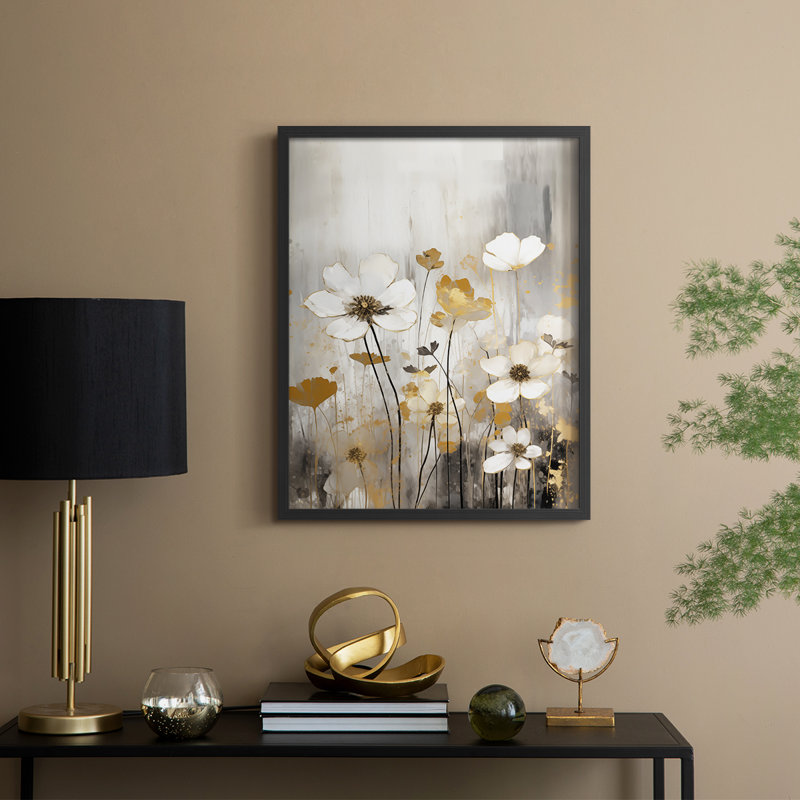 FLORAL Series CDxx - Impression encadrée de qualité supérieure - Prêt à accrocher - Aucun clou requis, Noir