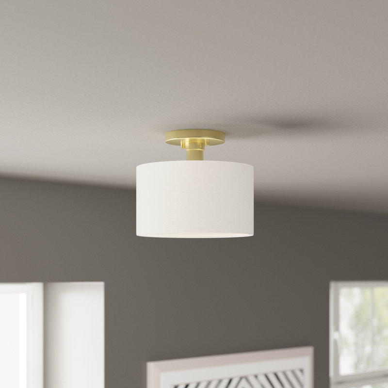Plafonnier semi-encastré 1 lumière Shaniya, Laiton satiné, H 8,5 po x l 10 po x P 10 po
