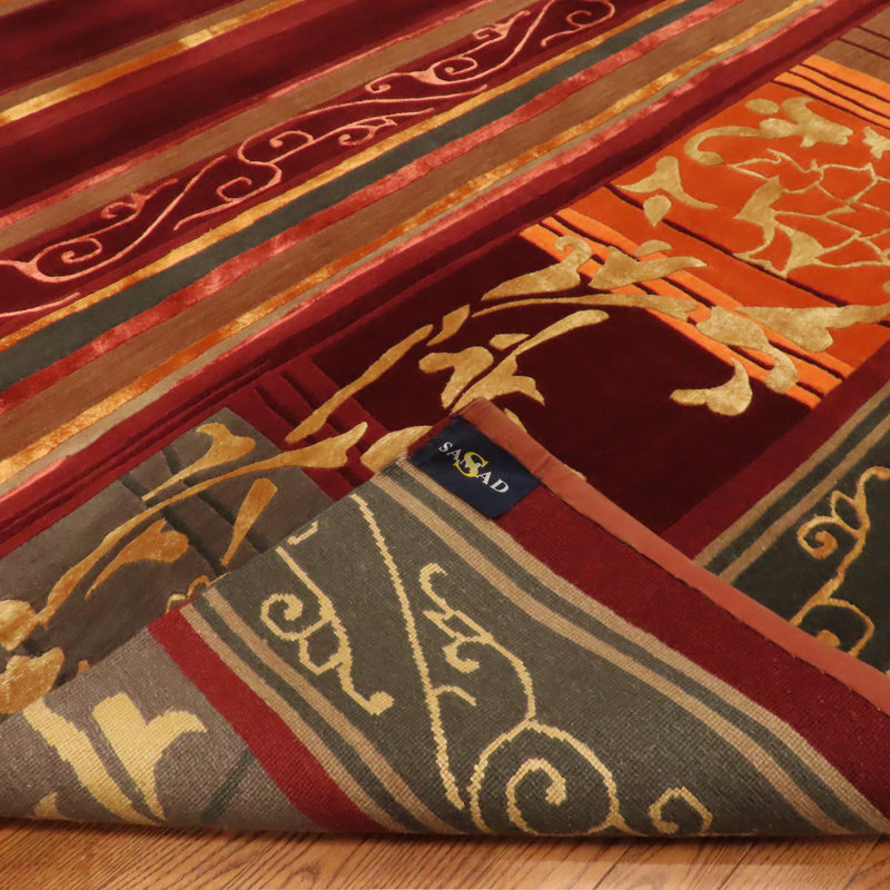 Presidential Hand Knotted Striped Area Rug in Red/Yellow/Green, Rectangle 6' x 9'
