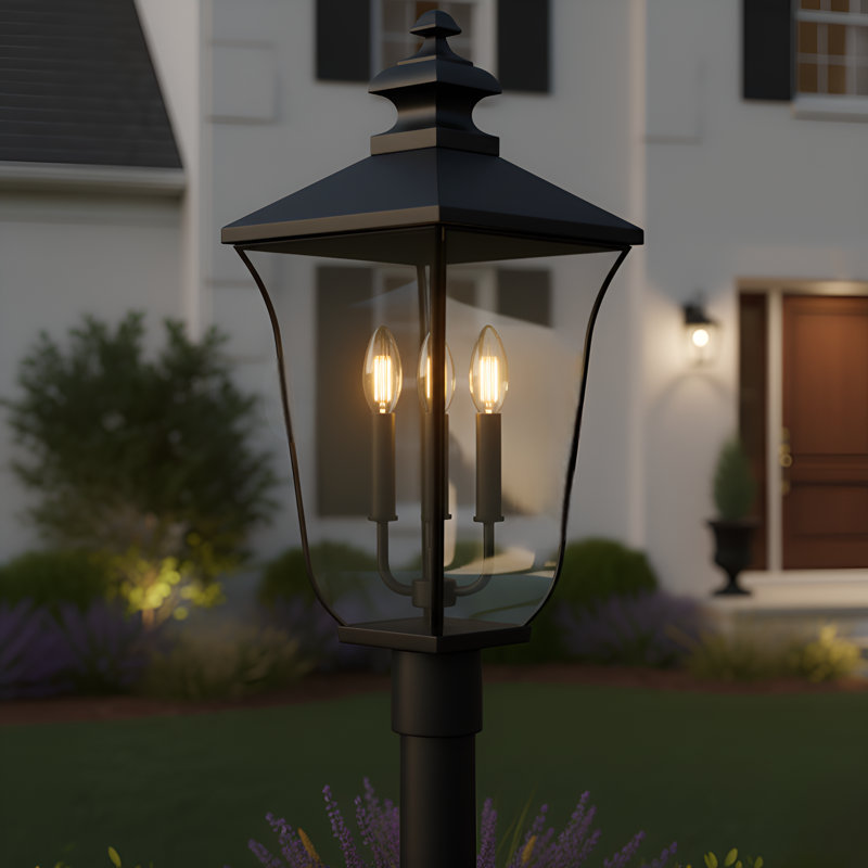 Farley 3-Light Matte Black Outdoor Post Lantern