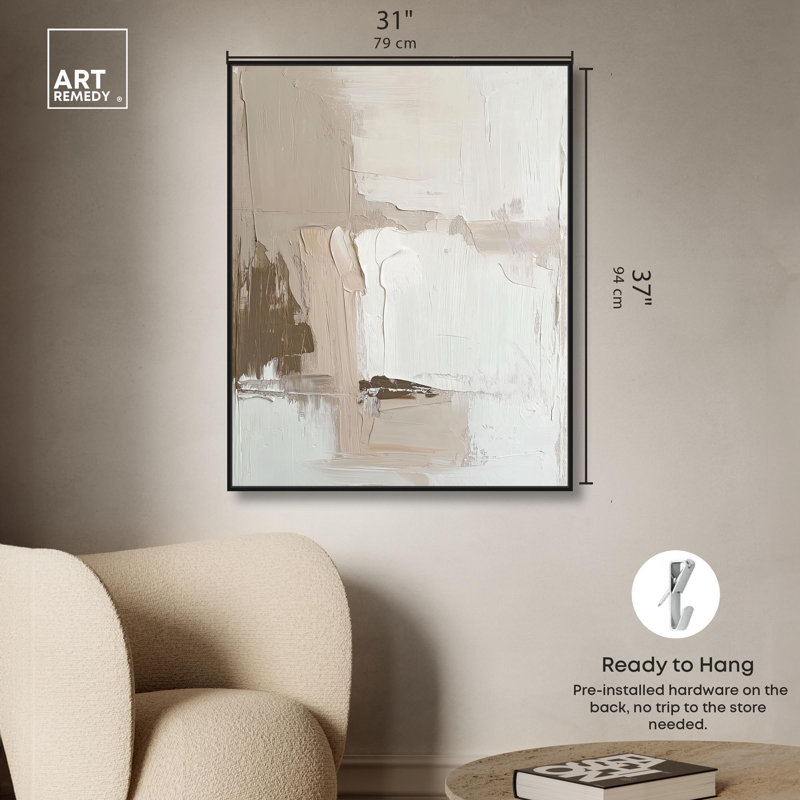 Toile pâle texturée «Silence I Neutral Boho» par Art Remedy, H 37 po x l 31 po, Cadre flottant noir