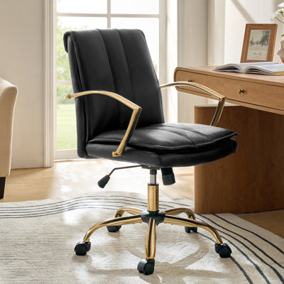 Modern 40"H Genuine Leather Swivel Tilting Office Chair with Adjustable Height