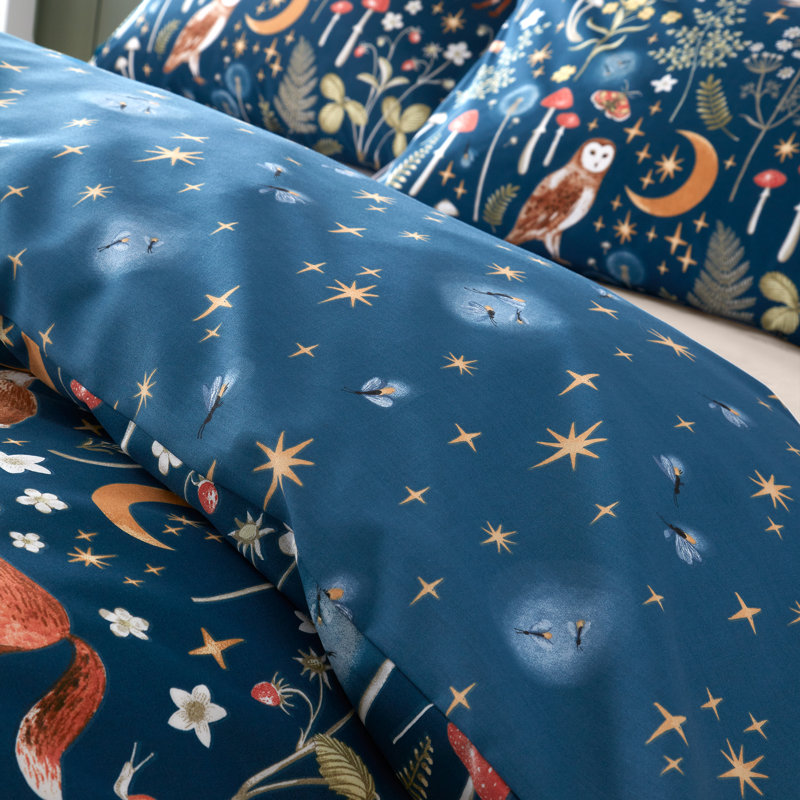 Enchanted Twilight Animals Duvet Cover Set, Single Duvet Cover + 1 Standard Pillowcase, Navy