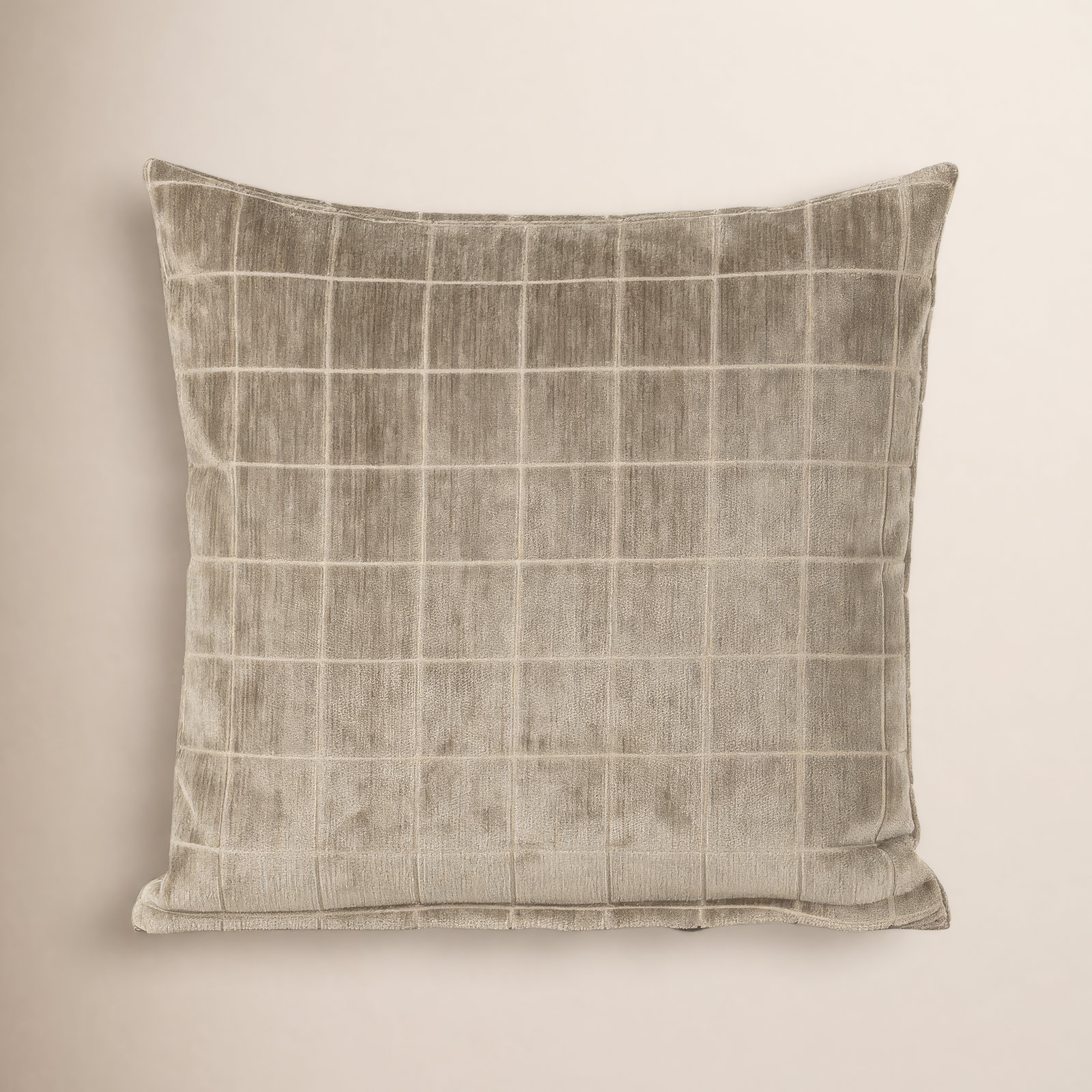 Otterville Velvet Grid Throw Pillow, Mushroom Geometric, Polyester, 18"H x 18"W