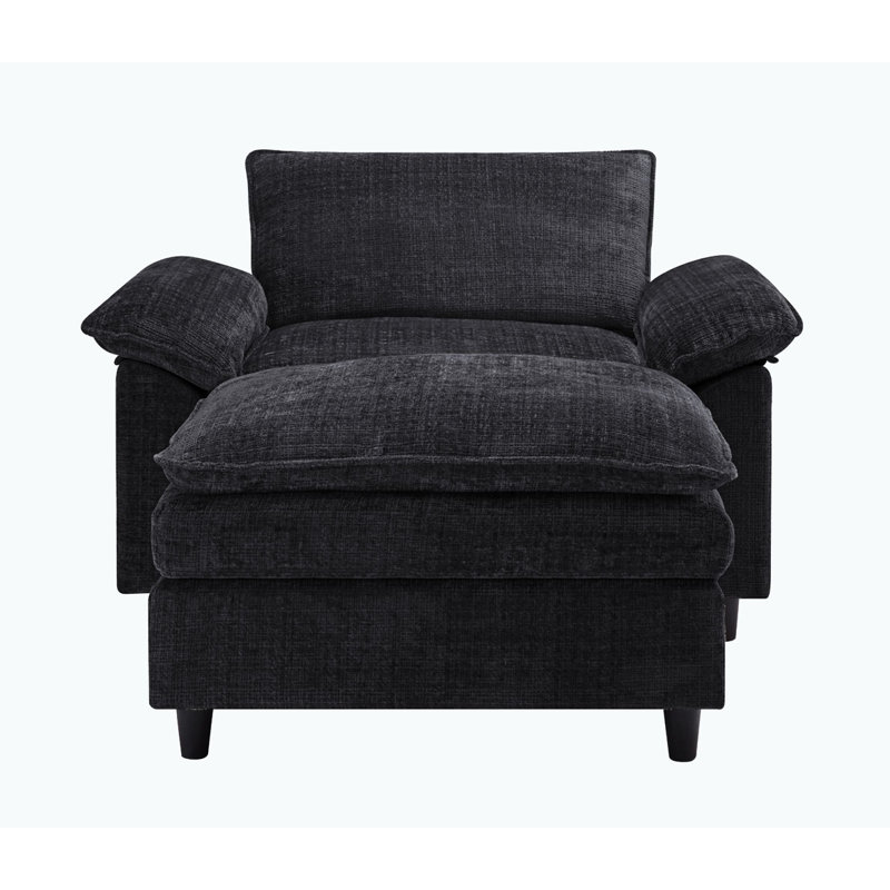 Fauteuil surdimensionné avec repose-pieds Chenille, Chenille noir