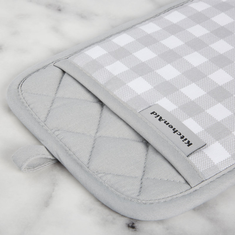KitchenAid Gingham Pot Holder 2-Pack Set,, 7"x10", Matte Gray