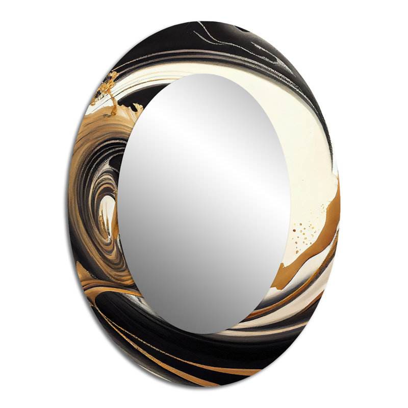Black And Gold Swirl V - Black Oval Wall Mirror Decor, 40" x 30"