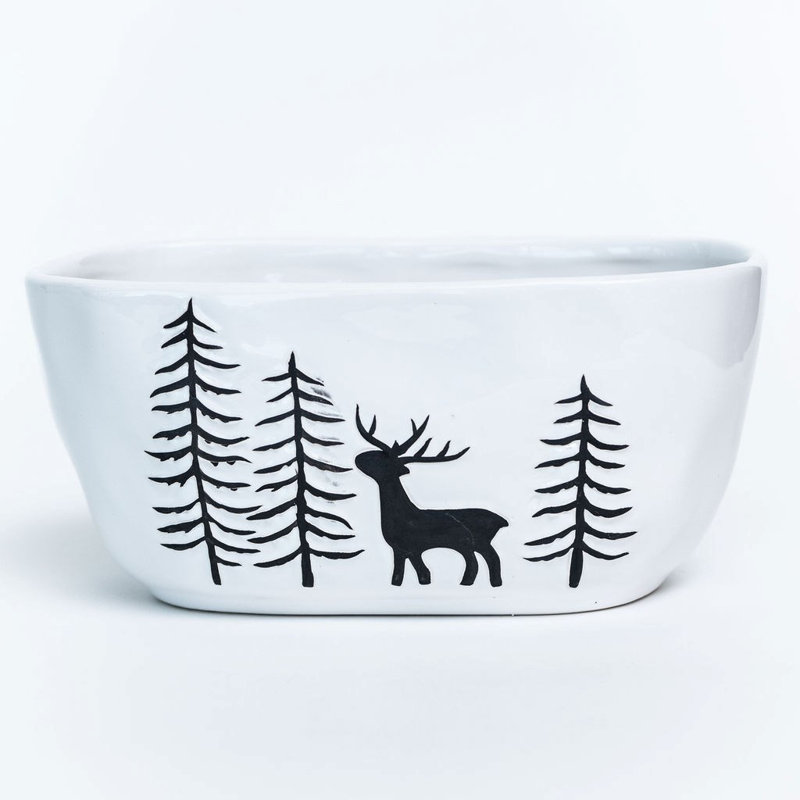 Pot à fleurs Mims blanc avec cerf noir près des arbres