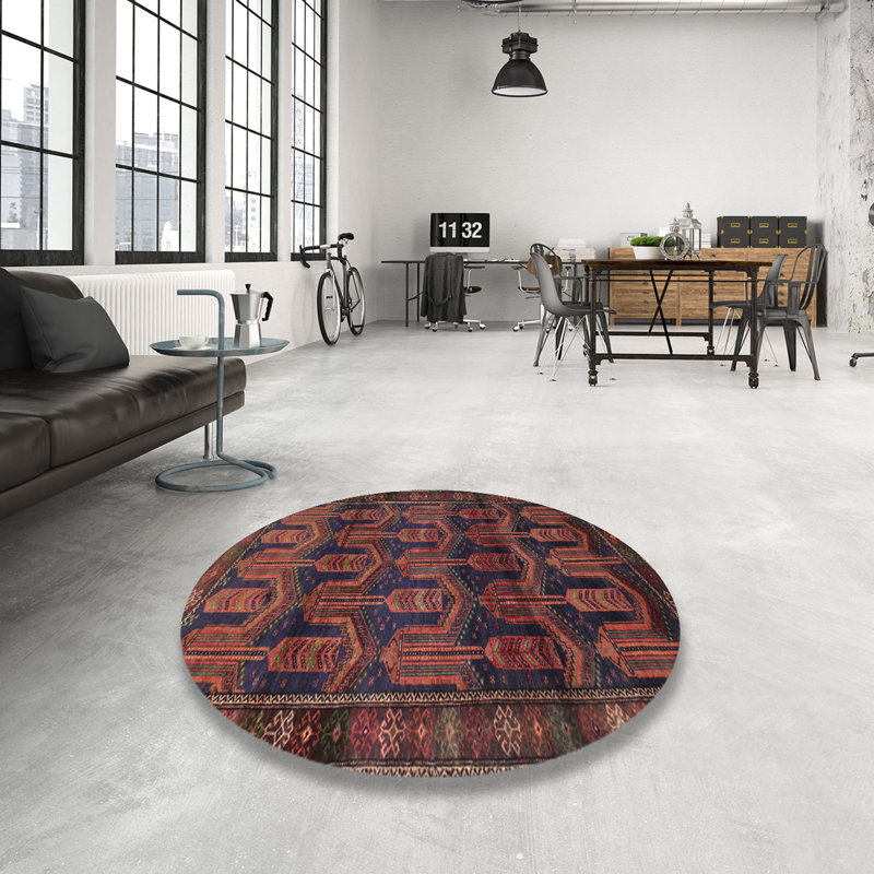 Tapis traditionnel violet / orange / brun, Rond 4 pi
