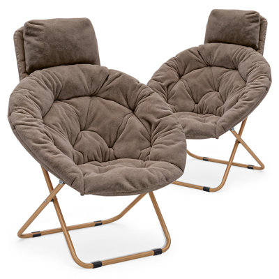 Pouya Upholstered Round Saucer Chairs with Headrest, Folding Cozy Lounge Chairs Papasan Moon Chairs by Mercer41