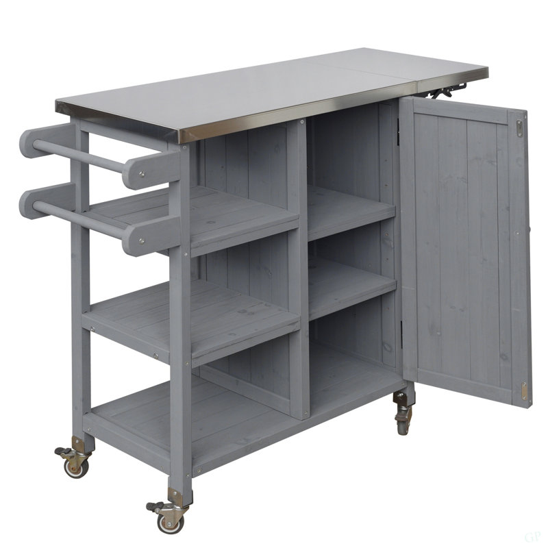Foldable Outdoor Kitchen Island Patio Kitchen Island Outdoor Kitchen Cart Portable Prep Station With Lockable Wheels, Storage Cabinet And Towel Rack For Patio And Outdoor