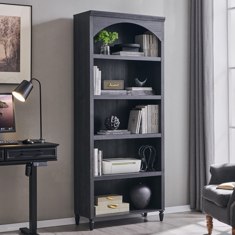 76" Tall Arched Bookcase, 5-Tier Large Arched Shelving Unit with Adjustable Shelves, Featuring Storage and Open Display Shelves