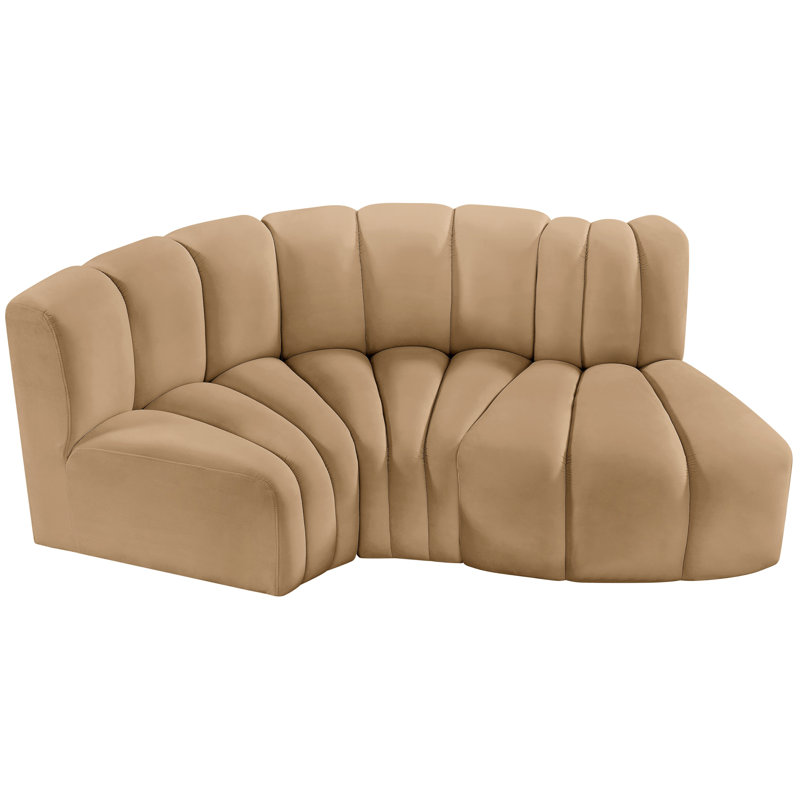 Hubertus Upholstered Curved Sectional Reversible, Camel Velvet