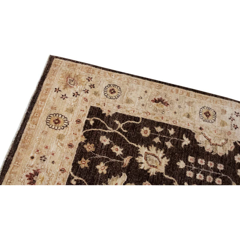 Tapis brun foncé / beige unique de haute qualité noué à la main
