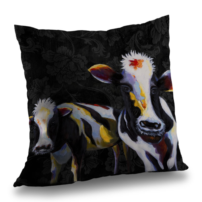 Two Funny Cows Victorian Black Poly Twill Throw Pillow | Home Decor