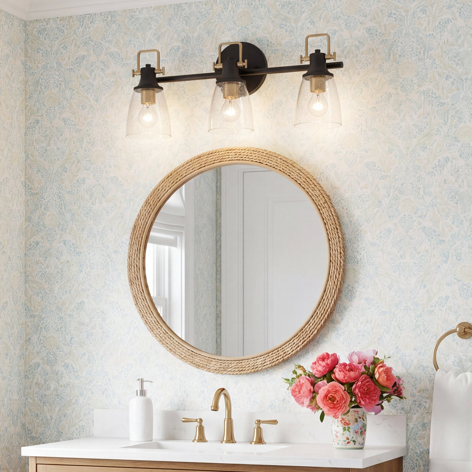 Easton 3-Light Vanity Light, Black/Gold