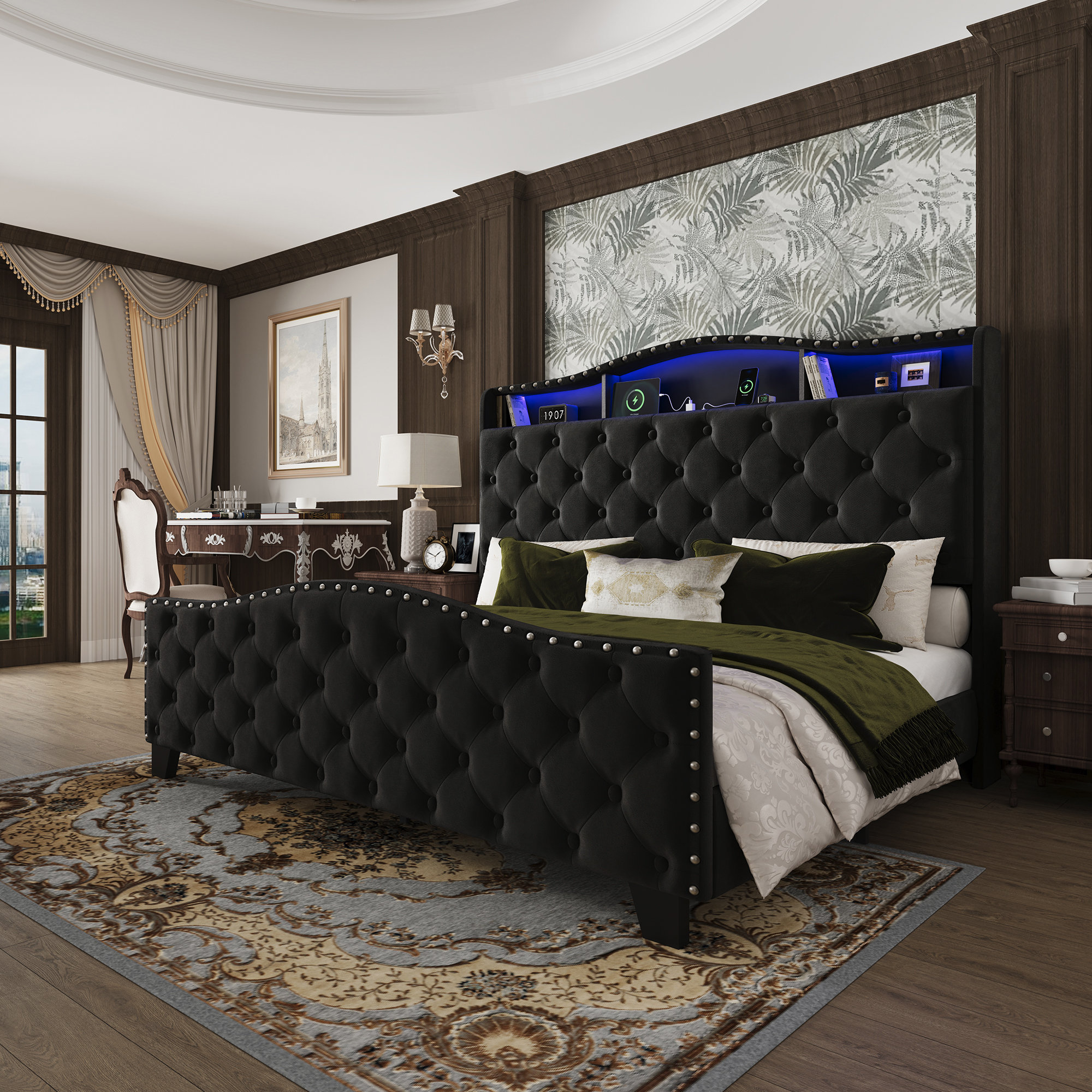 House of Hampton® Tufted Velvet Platform Bed Curved Headboard Bed With Light & Reviews | Wayfair