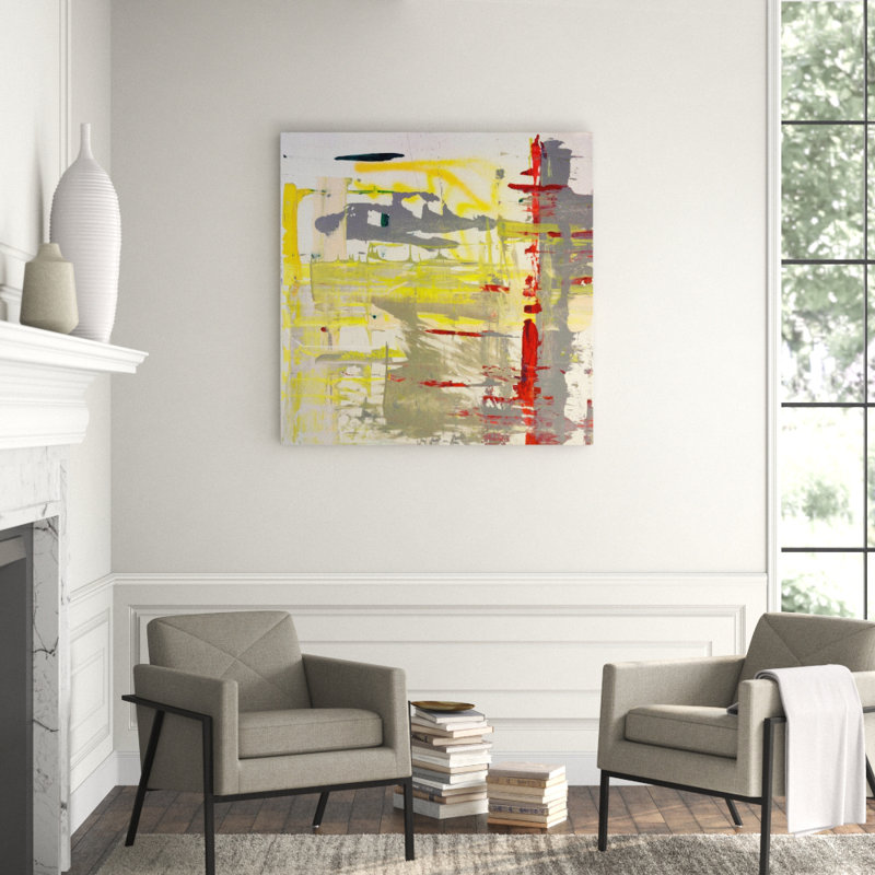 Red Yellow Gray Abstract Print, 40" H x 40" W x 1.5" D