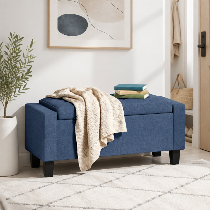 Polyester Blend Upholstered Bench, Bleu