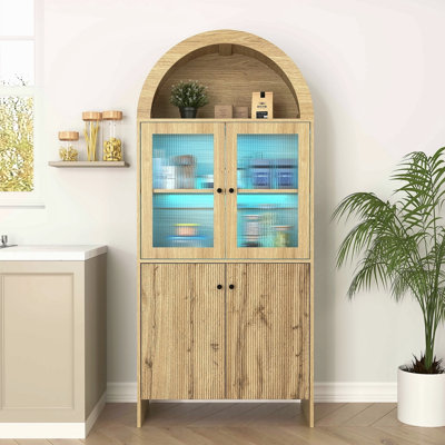 Natural Wood Grain Tech-Inspired MDF Dome Cabinet - A Smart Combination Of Snack Storage And LED Lighting. by Latitude Run