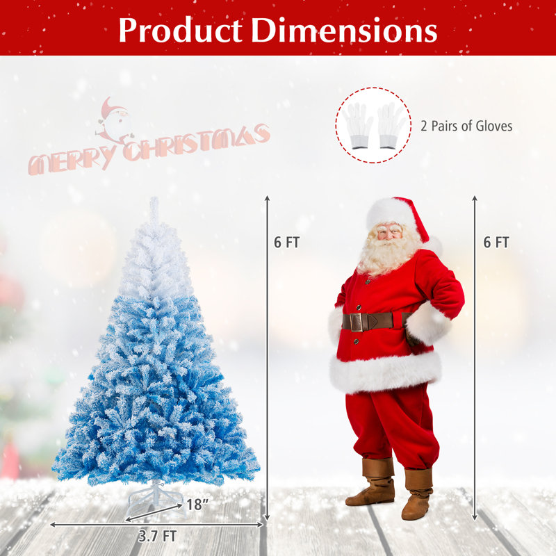 Arbre de Noël artificiel 6 pi avec embouts de branches et support en métal pliable, Bleu, H 6 pi