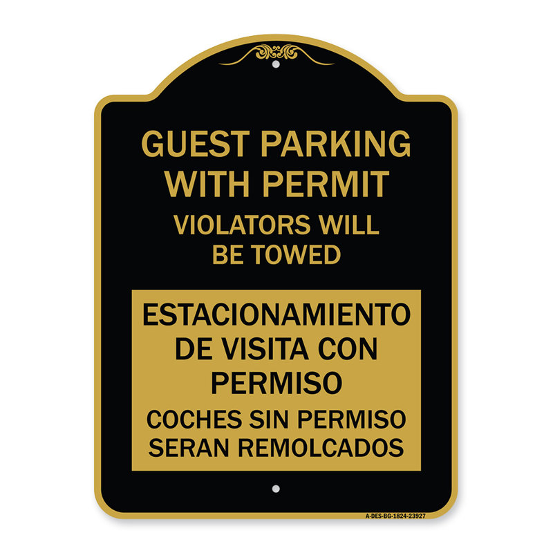 Enseigne de concepteur d'enseigne - Stationnement d'invités avec des contrevenants au permis sera remorqué Enseigne en aluminium noir et or 18 po x 24 po