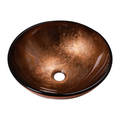 Lavabo vasque de salle de bain brun de 15,76 po x 15,76 po x 5,31 po en verre trempé, bonde escamotable pour une étanchéité optimale et évier facile à assembler