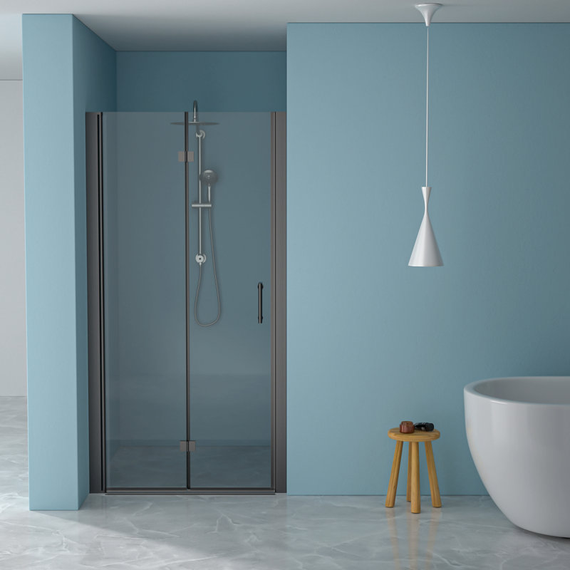 Porte de douche pliante sans cadre avec verre trempé l 32 po x H 72 po, 1/4 po (6 mm), Noir