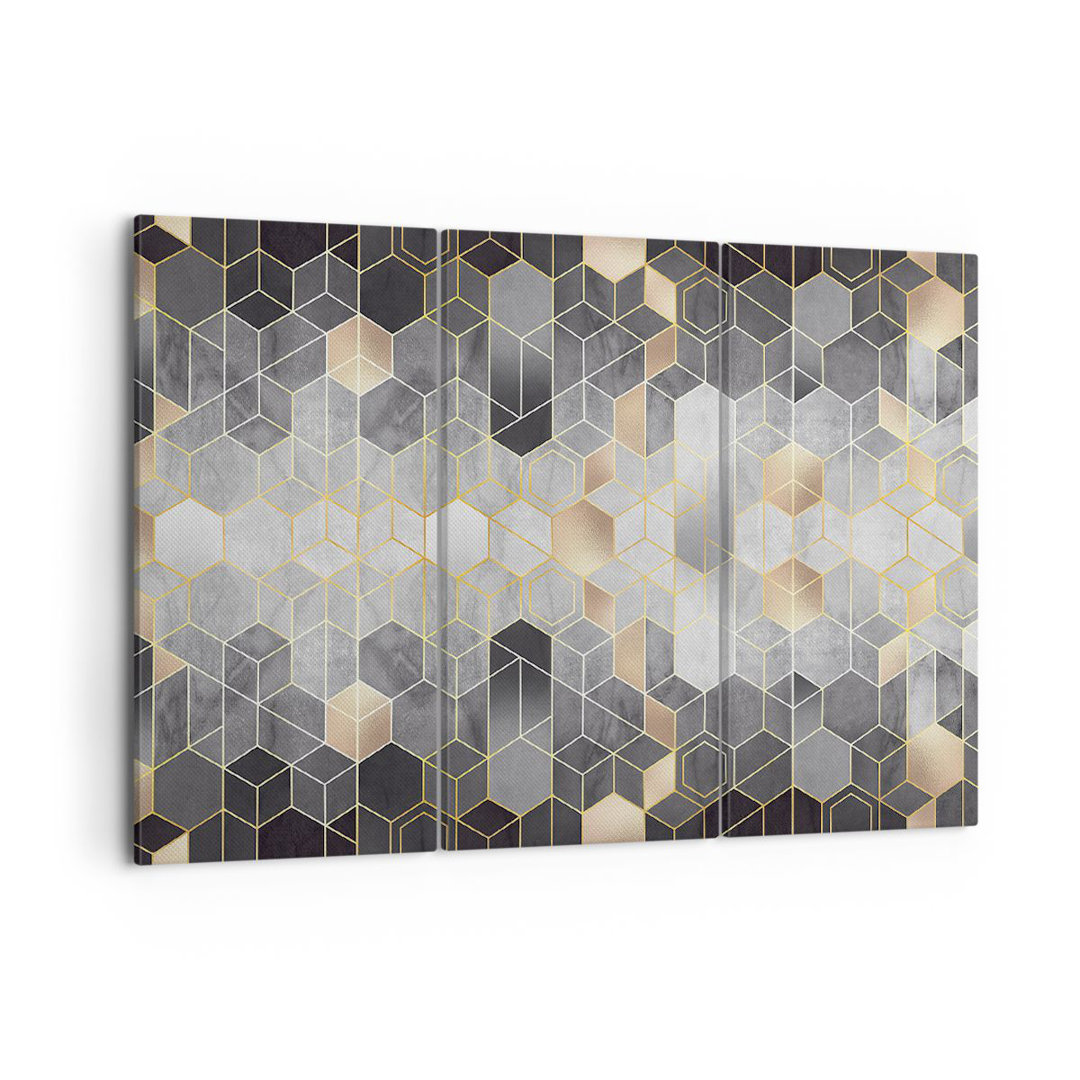 3-tlg. Leinwandbilder-Set Geometric Abstraction Hexagons