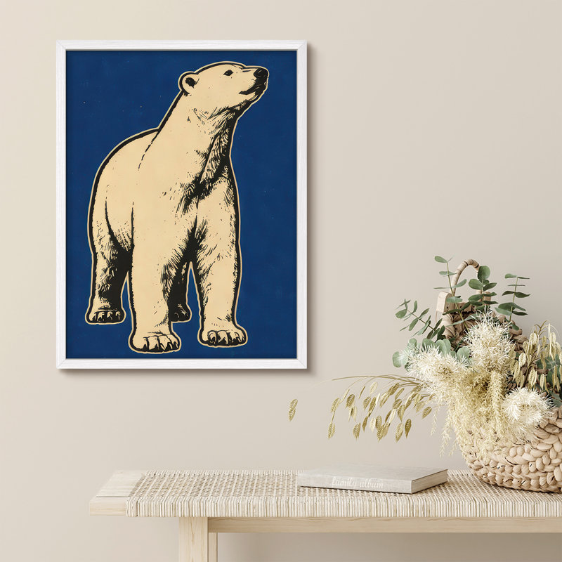 Minimal Polar Bear Framed Wall Art Prints - Nordic Animal Decor for Nursery Kids Room, H 10 po x l 8 po, Blanc