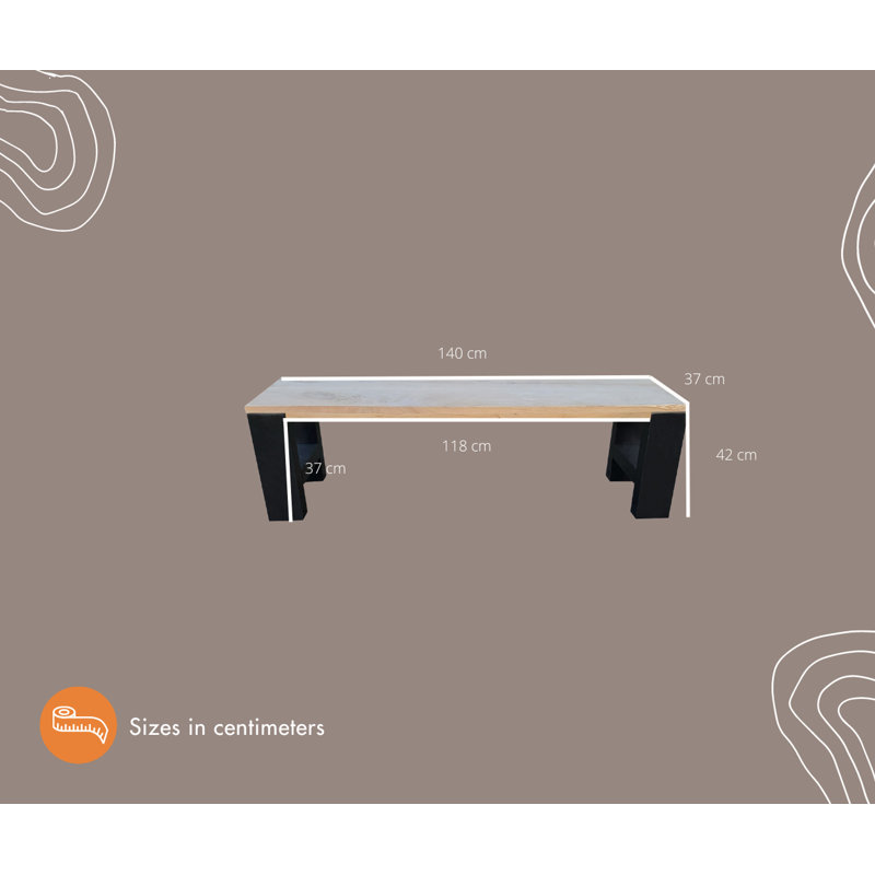 Bench, 40 cm H x 140 cm W x 38 cm D