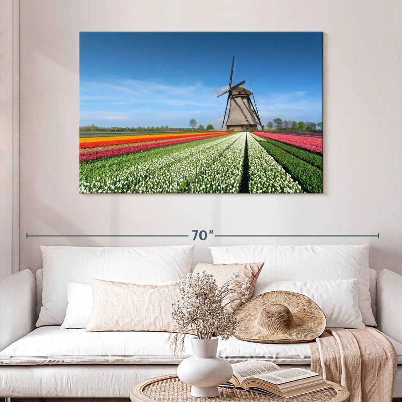 Moulin à vent et tulipes Alvord, H 32 po x l 48 po