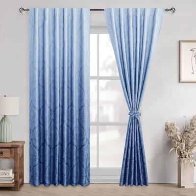 2 Panels Back Tab Ombre Room Darkening for Bedroom - Damask Design Thermal Insulted Window Drapes with Tiebacks Light Blocking Curtains for Living Room