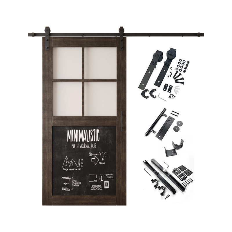 Porte de grange non assemblée et finie avec ensemble de quincaillerie en ébène de 42 po x 80 po Homacer, 42 po x 80 po