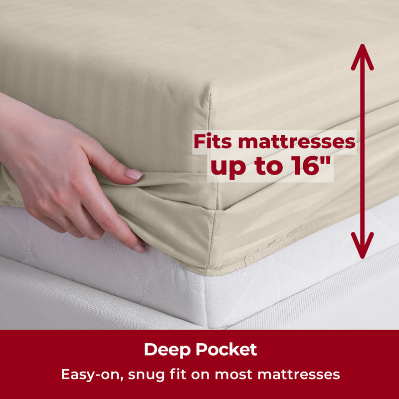 Draps de lit simple rayé beige Mellanni 1800, Rayures beiges, Ensemble literie pour lit simple