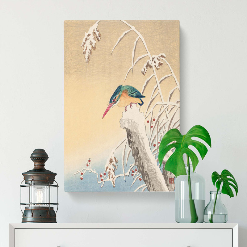 Kingfisher In The Snow by Ohara Koson - Wrapped Canvas Painting, 60cm H x 40cm W x 3cm D