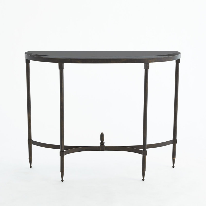 Statuary Bronze Fluted Iron Demilune Console with Black Granite Top
