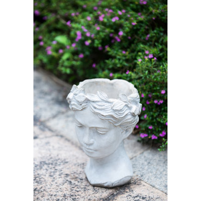 Cement Head Decorative Planter - Industrial Style, 8.3Lbs, 7.31X7.1X10.64 Inches, Gray Color, 7.3X6.9X10.6 Home Garden Decor
