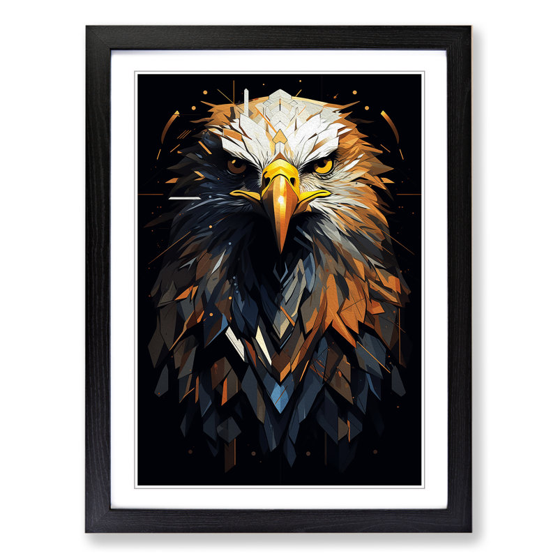 Eagle Geometric - Single Picture Frame Print on Wood, Black Framed, 34cm H x 25cm W
