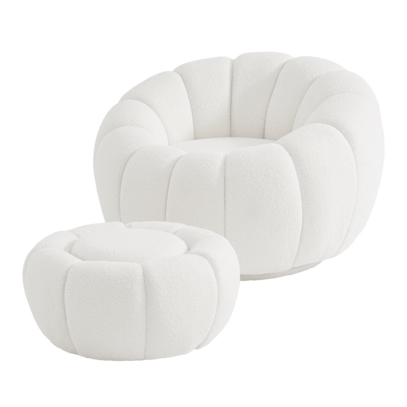 37" Pumpkin Plush White Sherpa Lounger & Ottoman Set